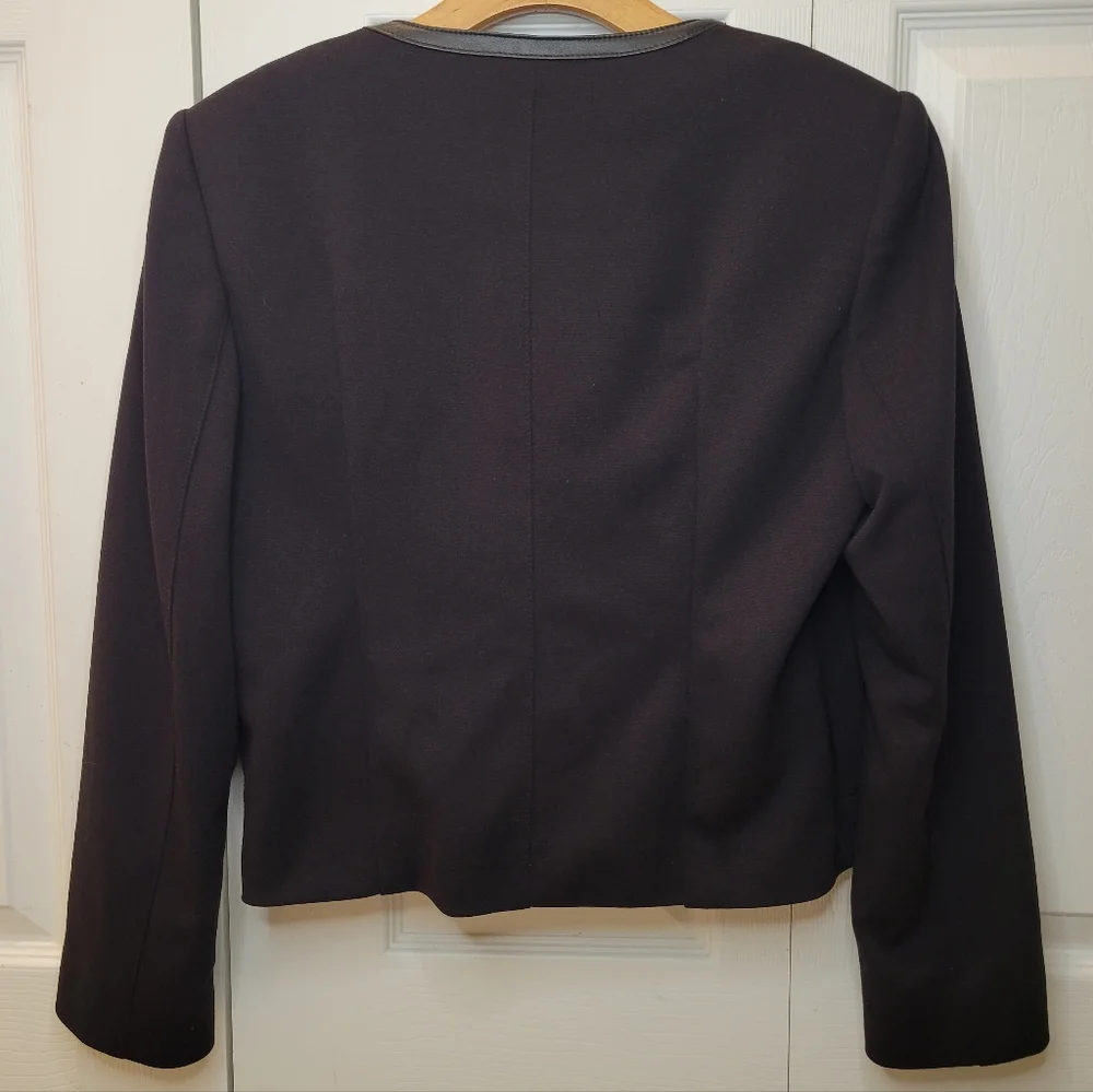 Calvin Klein Black Blazer Lined w/ Leather Size 10 - Picture 4 of 7